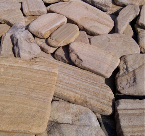 Kamenclub.ru: Песчаник пластушка галтованный желтый с рисунком (3 см)  купить в Луганске плитняк - пластушка желтый песчаник 21000 руб/м3   фото КАМЕНЬ КЛУБ