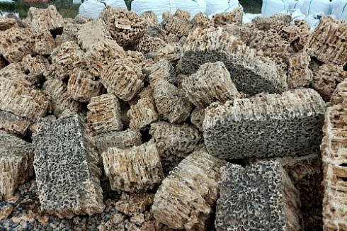 Kamenclub.ru: Крымский природный меотис фр. 100-500 мм.  купить в Луганске меотис бежевый рыжий молочный желтый ракушечник 4 500 руб/т   фото КАМЕНЬ КЛУБ